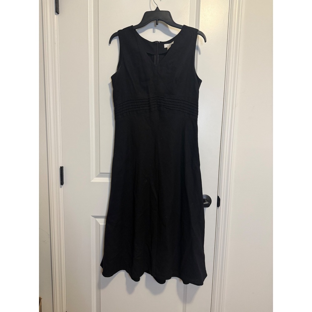 Christopher & Banks Midi Dress Linen Blend Womens 8 Black Pintuck Minimalist